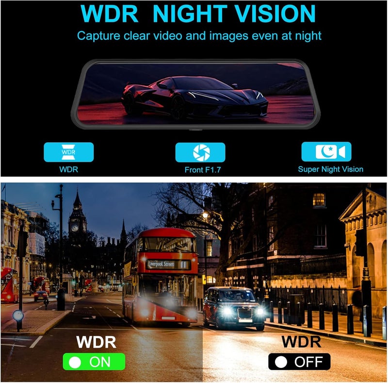 Aprilboy Mirror Dash Cam 4K Front and 2.5K Rear, IMX415 Rearview Mirror Camera for Cars, 5.8GHz WiFi, WDR, G-Sensor, Night Vision, Reverse Assist, Included 64GB Card - Image 3